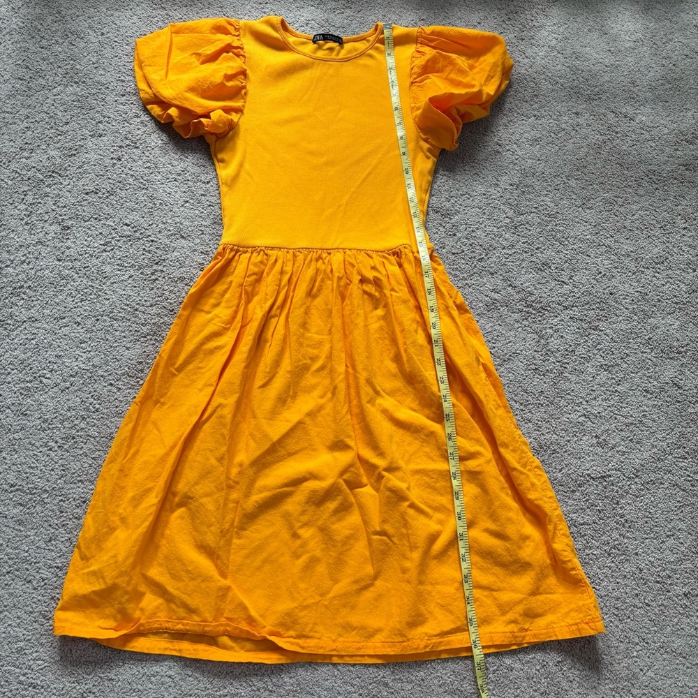 ZARA Vibrant Orange Puff Sleeve Multi-media Combination Knee Length Dress M - Picture 7 of 9